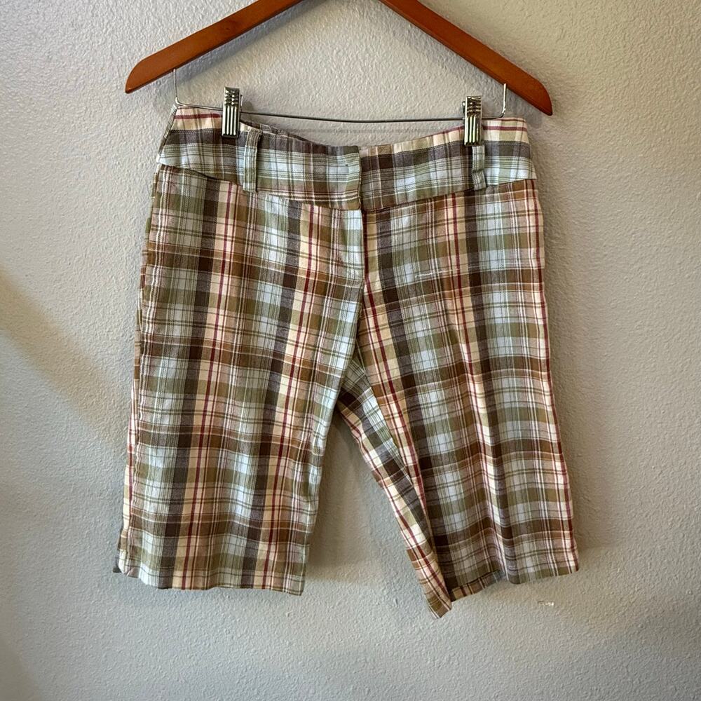 Janette Plaid Bermuda Shorts Womens 32 Waist Brown Green Earth Tones Preppy 90